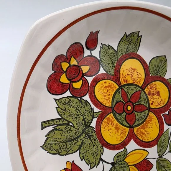 1970s Palissy Floral Ceramic Trinket Plate Dish Vintage 5" Yellow Red Green - Picture 2 of 7